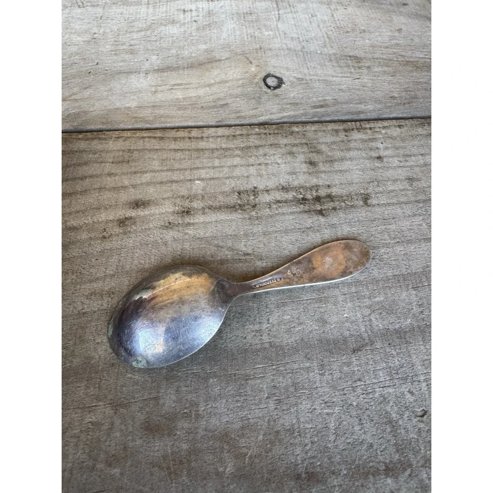 Vtg Silver-Plate WM Rogers‎ Birth Record Baby Spoon Stork Engraved Michael 1958